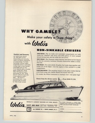 1952 paper welin motor boat - ad,