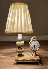 Vintage Ritz Marble & Gilt Metal Mantle Clock & Lamp On Claw Feet