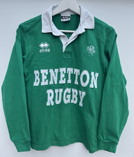 Treviso Benetton Rugby Shirt Errea Green Long Sleeve Italy Mens 36 XS