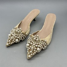 Vita Grace Pearl Kitten Heels - Elegant Beige/Nude - Size 7UK