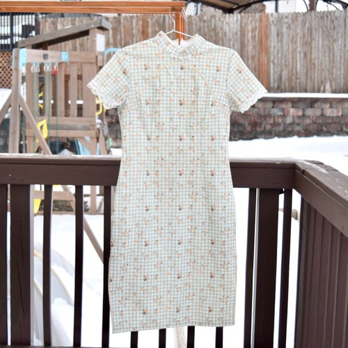 Green plaid flora - flora, qipao