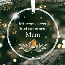 Personalised Christmas Robin Memorial Decoration Mum Dad ANY NAME With Gift Bag