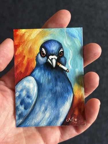 Smoking pigeon art print - smoking,