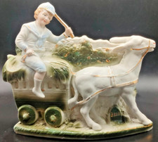 Antique Bisque Mantelpiece Donkey Cart Planter - Boy - 2436 – c.1880