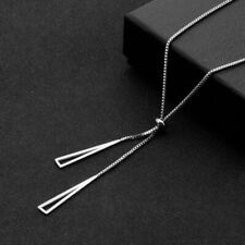 Minimalist Y Lariat Necklace-Geometric Triangle Drop Pendant Silver ChainJewelry