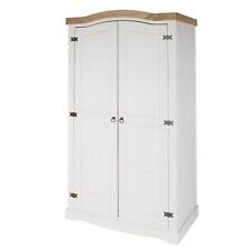 Corona Pine Wardrobe 2 Door Hanging Rail Shelf Solid Wood Waxed Bedroom White