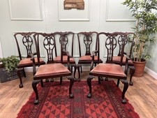 X 6 Superior Quality Solid Mahogany Antique Chippendale Inspired Dining Chairs
