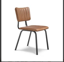  2 x MASON Black Metal Vintage Tan Leather Dining Chair - Rrp: 220 Oak Furniture