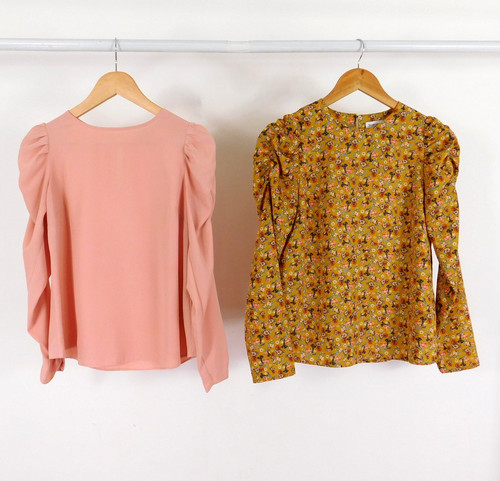 Pink mustard floral blouse - mustard,