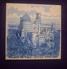 *PENA PALACE* SINTRA PORTUGAL Decorative Blue White Tile Wall Hanging Cork Back