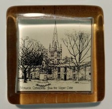 Glass Paperweight Norwich Cathedral Close Square 6.5cm Wide Rare