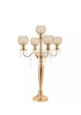 5 Arm Crystal Candelabra, Centrepiece Gold Candle Holders Elegant Metal Candlle