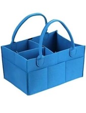 Baby Diaper Organizer Storage Bag, Blue Felt Caddy Changing Nappy Stuff Carrier