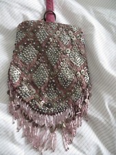 Monsoon dusty Pink and silver beaded purse evening bag