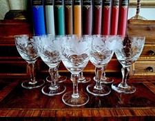 Signed Royal Brierley Honeysuckle Crystal Wine Glass Water Goblet 15 cm 6" tall