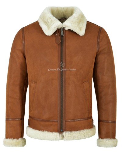 Mens shearling jacket tan - mens, b3