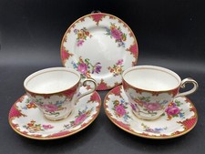 Aynsley China Cups & Saucers plus Side Plate Gold Rim Gilt Red Floral Pattern