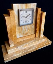 Original Vintage KIENZLE - DESK CLOCK - ART DECO - YELLOW/ORANGE MARBLE - 1930s