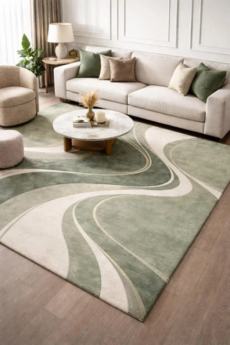 Hand tufted green abstract - hand,