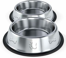🔥2x Large Dog Bowls Non Slip Pet Cat Puppy Stainless Steel Water Food Dish Bowl