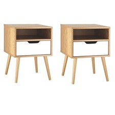 Set of 2 Modern White & Oak Nightstand Bedside Tables with Drawer & shelf