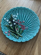 1920s Schramberg Majolica Lily of the Valley Green Plates Germany  6.5” Damaged