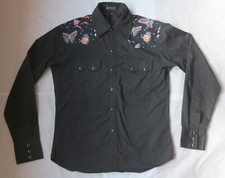 La Rocka Snap Front Western Shirt - Black - Skull / Butterfly Motif - Medium