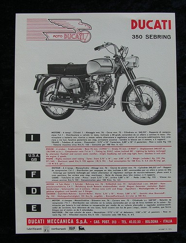 Ducati 350 sebring - sebring, brochure