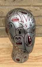 Unique Mannequin head Cartoon Faces Doodle Art Female Gun Metal Silver Cartoon