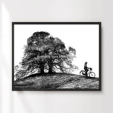 Countryside Tree Silhouette Black White Art Print Wall Picture Decor Bike Riding