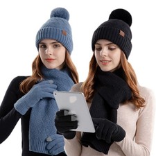 Ladies Womens Thick Knit Hat Scarf AND Gloves Set Knitted Winter NEW