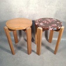 Pair Of Wooden Plant Stands Circle Small Side Tables Solid Wold