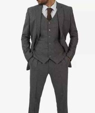 Men's Three-Piece Two-Button Gray Gangster Suit Chest 42" Trouser 36"