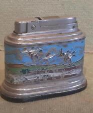 Old "Silver Match" Table Lighter Enamel Flying Ducks Hunting Scene to Restore
