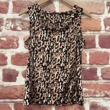 Ann Taylor Top Shirt Womens 8 Petite Multicolor Abstract Satin Cowl Neck Popover