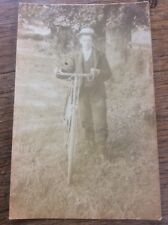 Vintage Antique Early RPPC Man with Bicycle c1905 Potally Unused Bike Cycling 1