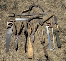 Various Vintage Hand Garden Tools Carpentry Butcher Dairy Job Lot