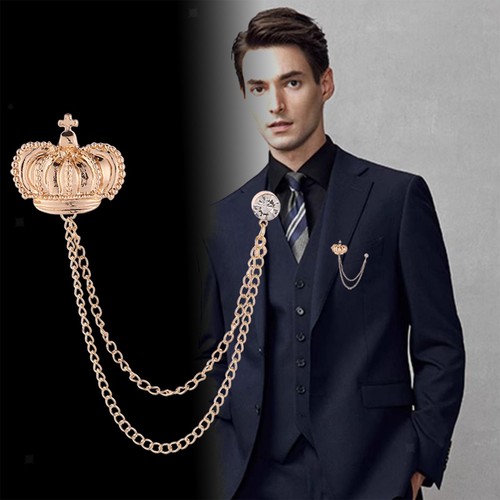 Crown brooch pin hanging chain - crown,