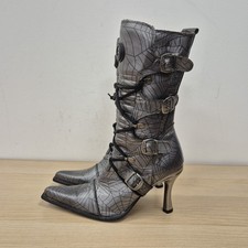 New Rock Malicia Silver Spider Web Chunky Heel Platform Boots Size Uk 6.5 Eu 40