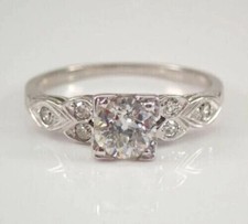 Art Deco Vintage Style 1.45Ct Lab Created Diamond Engagement Wedding Silver Ring