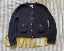 Navy Blue Gold Button Cardigan H&M M 10-12 Long Sleeve Smart