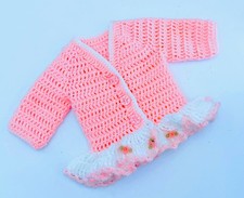 Frilly Newborn Or Reborn Cardigan Peach And White Chiffon Flowers ?
