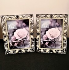 Next Jewel Photo Frames Pair 7" x 5" Pewter Silver & Cream  Home Birthday Gift