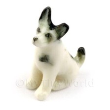Dolls House Miniature Ceramic Black and White Terrier Dog
