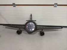 Large Aeroplane Plane Clock Vintage Style Wall Mounted Metal Unique Home Decor
