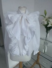 Zara White Cotton Ruffle Bow Neck Blouse Size M No Returns
