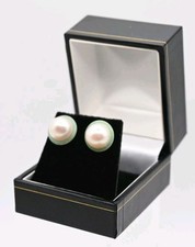 Vintage 14ct Gold Genuine Pearl Jade Stud Earrings Pierced Large 12-13mm Pearls