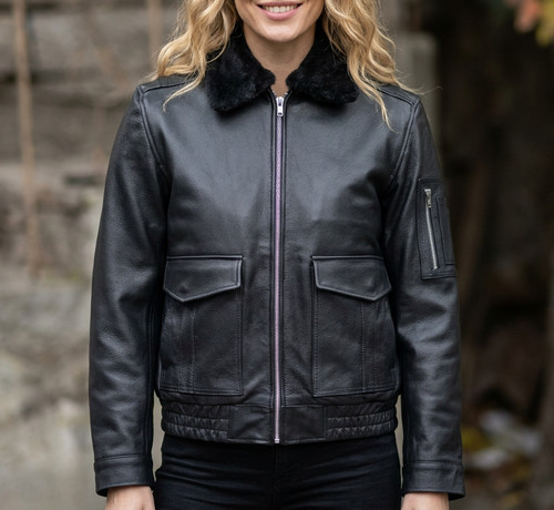 Womens black leather aviator - womens,