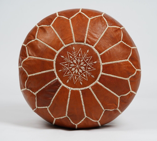 Prefilled brown leather pouf - prefilled,