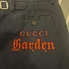 Gucci Garden Mens Navy trousers with embroided red GUCCI GARDEN Logo. Very rare.